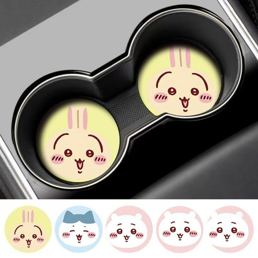 Car Accessories Japanese - แผ่นรองแก้วกันลื่นในรถยนต์ลายชิคคาวะ 2 ชิ้น น่ารัก ลายการ์ตูน ทนทาน