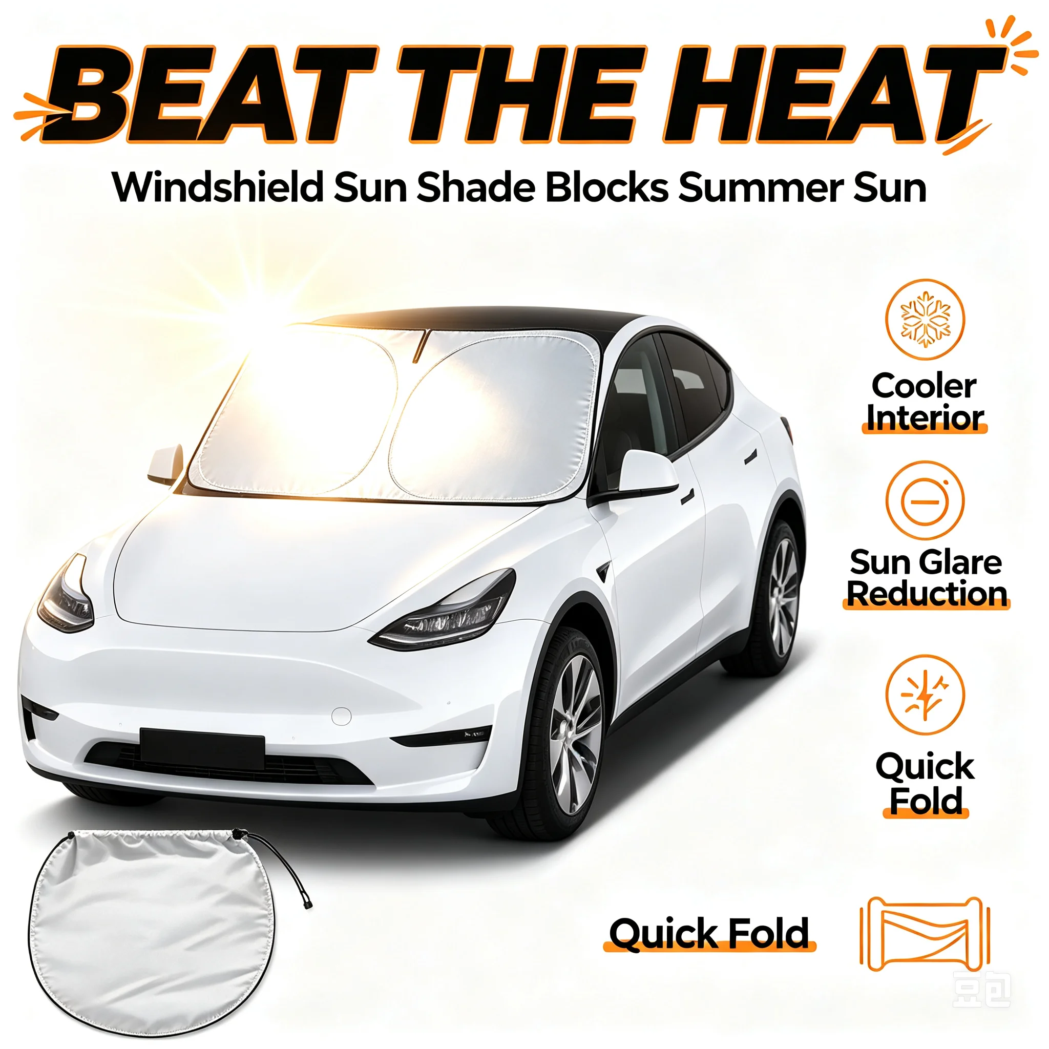 Windshield Sun Shade - แผ่นบังแดดรถยนต์ ฉนวนกันความร้อน ป้องกันแสงแดด สำหรับฤดูร้อน อุปกรณ์เสริมในรถยนต์ ระบายความร้อนด้วยวัสดุทางกายภาพ