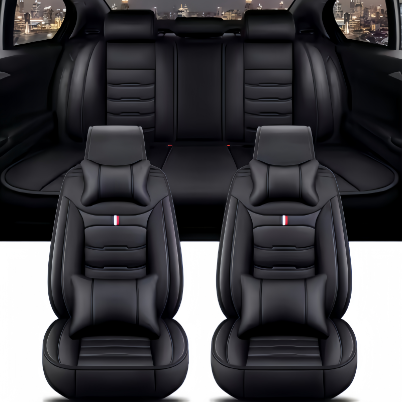 Car Seat Cover - ปลอกหุ้มเบาะรถยนต์หนัง PU แบบเรียบง่าย พร้อมหมอน ชุดเต็ม หนังรถยนต์หลากสี