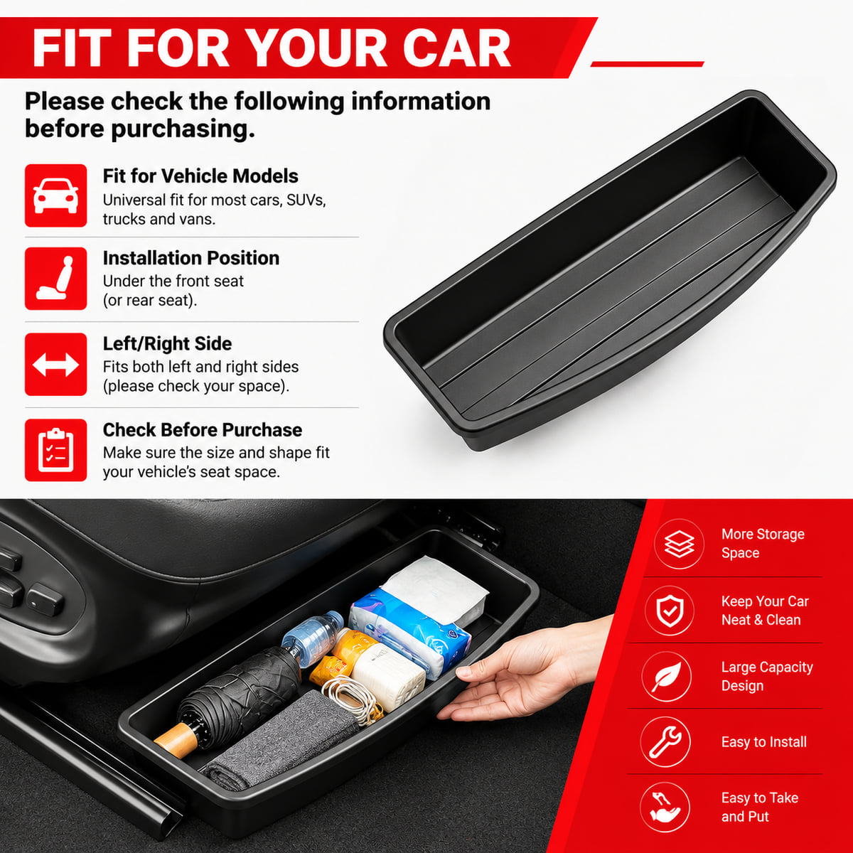 ถาดจัดเก็บของในรถยนต์ใต้เบาะ P - Car Cable Organizer บทวิจารณ์และราคา